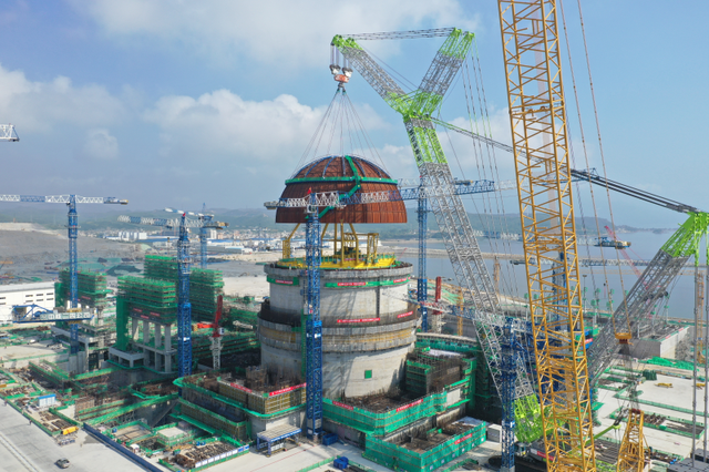中广核广东陆丰核电6号机组完成穹顶吊装
